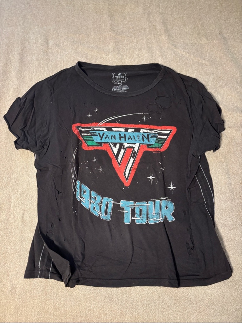 Trunk Ltd Black Van Halen 1980 Tour Graphic Tee with Red and Teal Logo